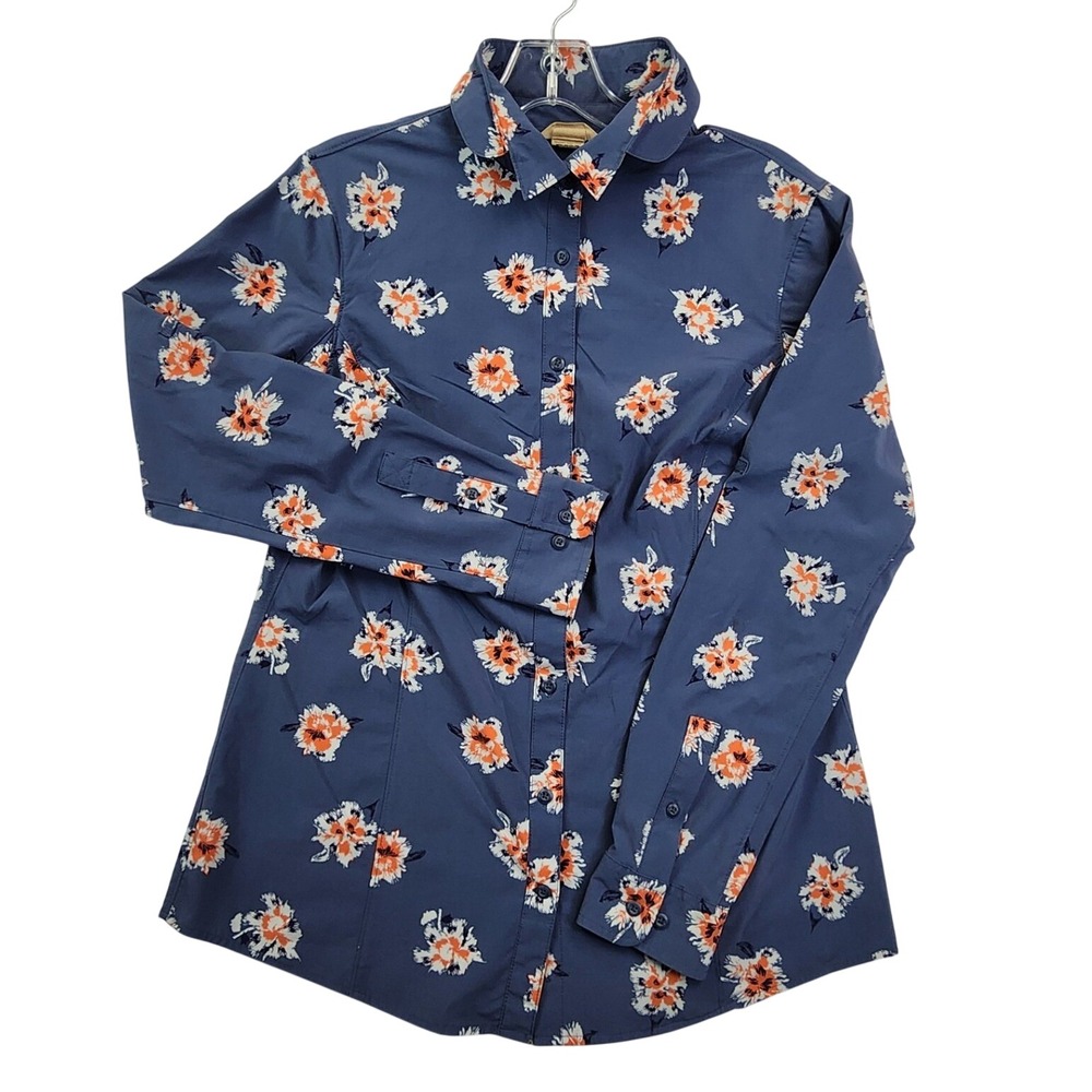 Duluth Trading Blue Floral Button Down Shirt Hiking Outdoor Vented Gorpcore